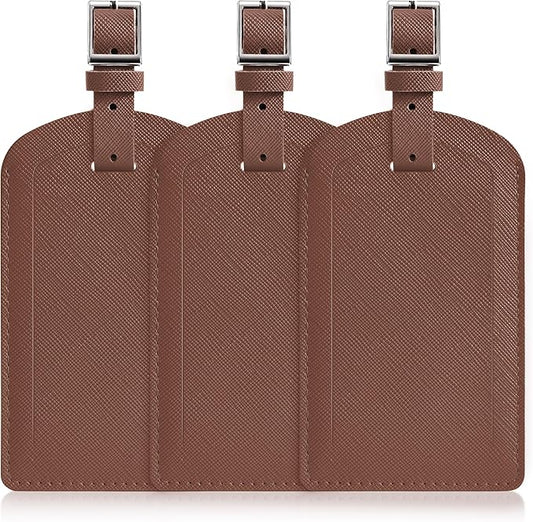 3 Pack Luggage Tags for Suitcases, TSA Approved Bag Tags, Baggage Tags with Privacy Protection, Travel Essentials Luggage Accessories, Coffee Brown