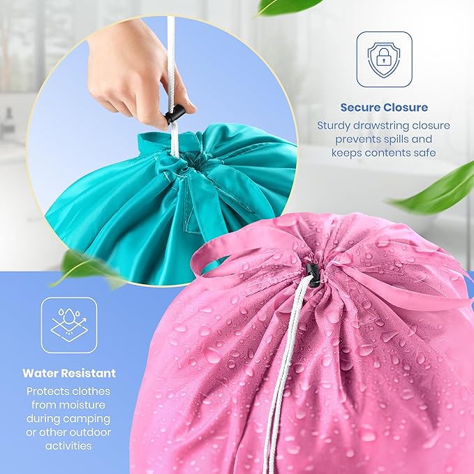 Handy Laundry Extra Large Travel Laundry Bags 2-Pack – Heavy Duty, Water-Resistant, Holds 4 Loads, Drawstring Closure, Fun Print for Camping, Dorms, Travel, Pink-Teal, 24 x 36 in