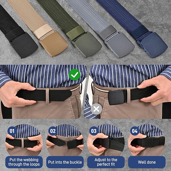 UNGGJKB Tactical Men's Nylon Belts,5 Pack Mens Belts Casual，Military Canvas Outdoor Metal-free Belts