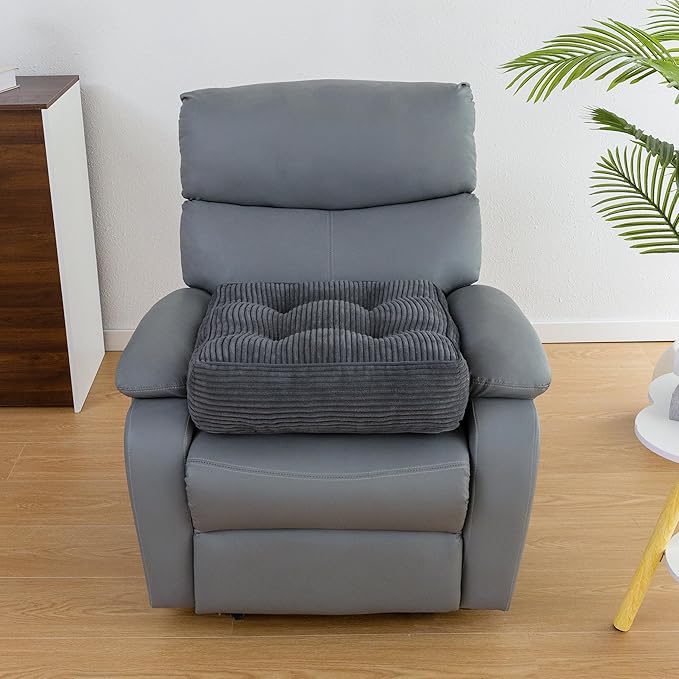 HIGOGOGO Tufted Corduroy Recliner Seat Cushion for Elderly, 20x20x6 Inch Extra Large Square Seat Cushion for Recliner Chair, Floor Pillow, Office Chair, Car, No Pressure on Thighs, Dark Grey