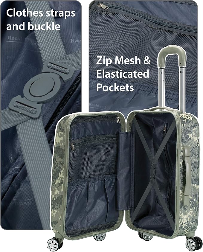 Rockland Safari Hardside Spinner Wheel Luggage, ACU CAMO, Carry-On 20"