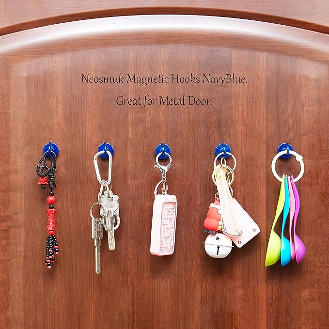 Neosmuk Magnetic Hooks,Heavy Duty Earth Magnets with Hook for Refrigerator, Extra Strong Cruise Hook for Hanging, Magnetic Hanger for Cabins, Grill (Navyblue, 6 Pack)