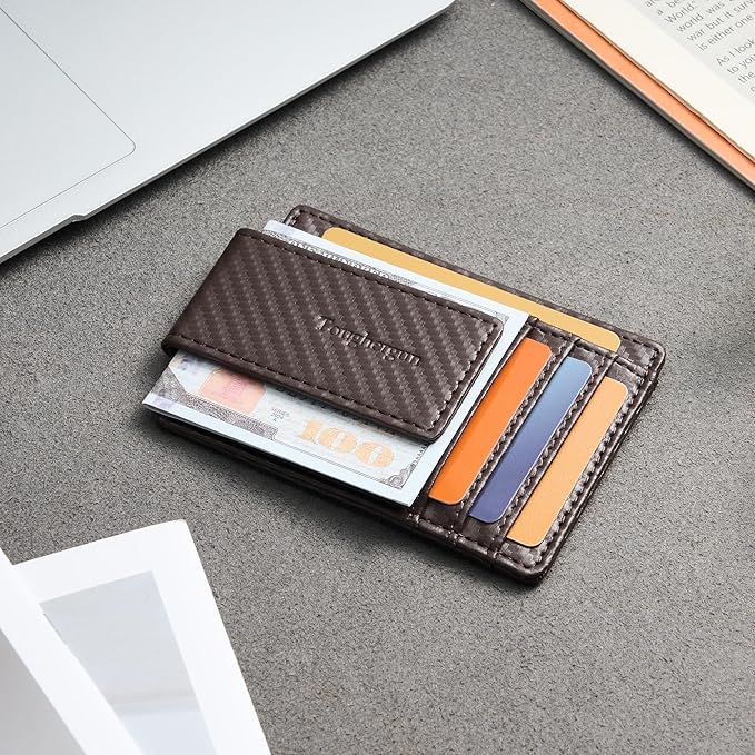 Toughergun Slim Wallet for Men RFID Blocking Money Clip, Minimalist Front Pocket Credit Card Holder, Magnetic Thin Mens Wallets with ID Window