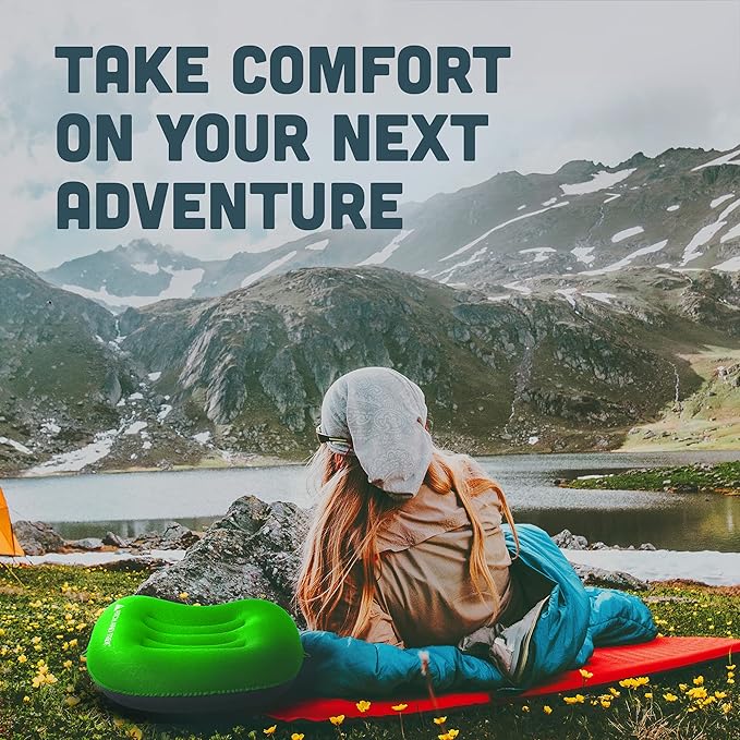 Pitch and Trek Camping Pillow with Removable Cover, Ultralight Portable Compact Inflatable Pillow for Neck Lumbar Support, Compressible Pillow for Hiking, Beach, Hammock, and Backpacking Gear