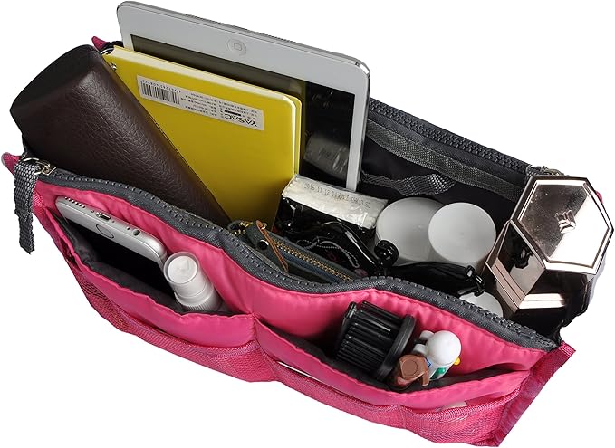 Vercord Purse Organizer Insert for Handbags Bag Organizers Inside Tote Pocketbook Women Nurse Nylon 13 Pockets Rose Large