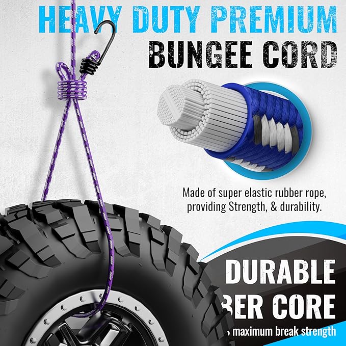 GOEASY0312 Premium Bungee Cords Heavy Duty - 20 pcs Bungee Cords with Hooks in A Storage Jar Includes 10", 18", 24", 30", 36", 48" Bungie Cord Bundle