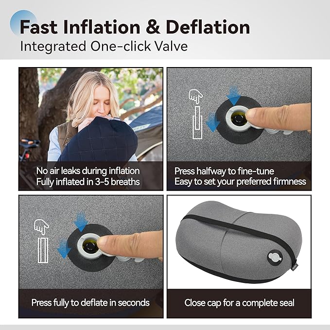 MARCHWAY Ultralight Inflatable Camping Pillow with Soft Washable Cover, Compact Compressible Portable Travel Air Pillow for Outdoor Camp, Sport, Hiking, Backpacking Sleep (Black)