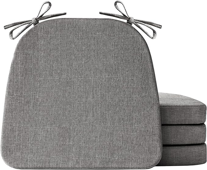 Chair Cushions for Dining Chairs Set of 4, Non Slip Kitchen Chair Pads, 17" x 16" x 2", Indoor Dining Chair Cushions with Ties, D-Shaped Seat Cushions for Kitchen Chairs, Dark Grey