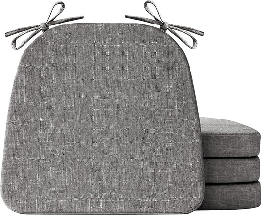 Chair Cushions for Dining Chairs Set of 4, Non Slip Kitchen Chair Pads, 17" x 16" x 2", Indoor Dining Chair Cushions with Ties, D-Shaped Seat Cushions for Kitchen Chairs, Dark Grey