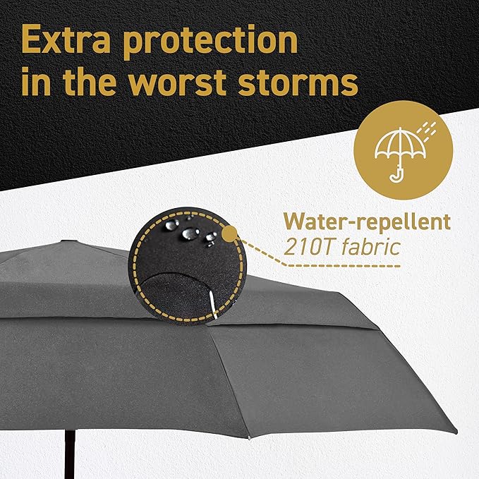Windproof Compact Umbrella for Rain - 42” Travel Umbrella, Portable, Strong, Collapsible to 11”, Automatic Open Close Button, Vented Double Canopy with Fiberglass/Steel Frame, Wind Resistance to 55MPH