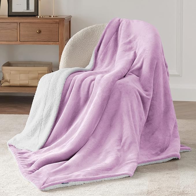 Bedsure GentleSoft Sherpa Fleece Throw Blanket for Couch, Non-Heated, Thick and Warm Throw for Girls and Women, Soft Fuzzy Plush Kids Blanket for Winter, Lilac, 50x60 Inches