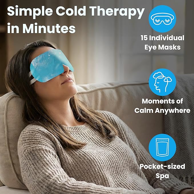 CHILL Self Cooling Eye Mask for Puffy Under-Eyes, Dark Circles, Hyaluronic Acid Long-Lasting Disposable Cold Eye Compress, Easter Basket Stuffers, Spa Relaxation and Self-care Gifts for Women & Men