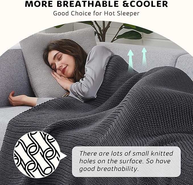 L'AGRATY Knitted Weighted Blanket - 48"x72" 12lbs Cooling Chunky Knit Heavy Blanket for Adults Braided Crochet Throw Thick Cable Yarn Knit Decorative No Beads Evenly Weighted Machine Washable