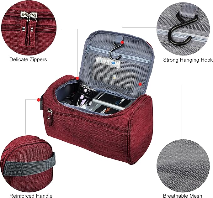 Vercord Mens Toiletry Bag Wash Travel Small Shaving Dop Kit Shower Bathroom Ditty Hygiene Bag Frosted Burgundy