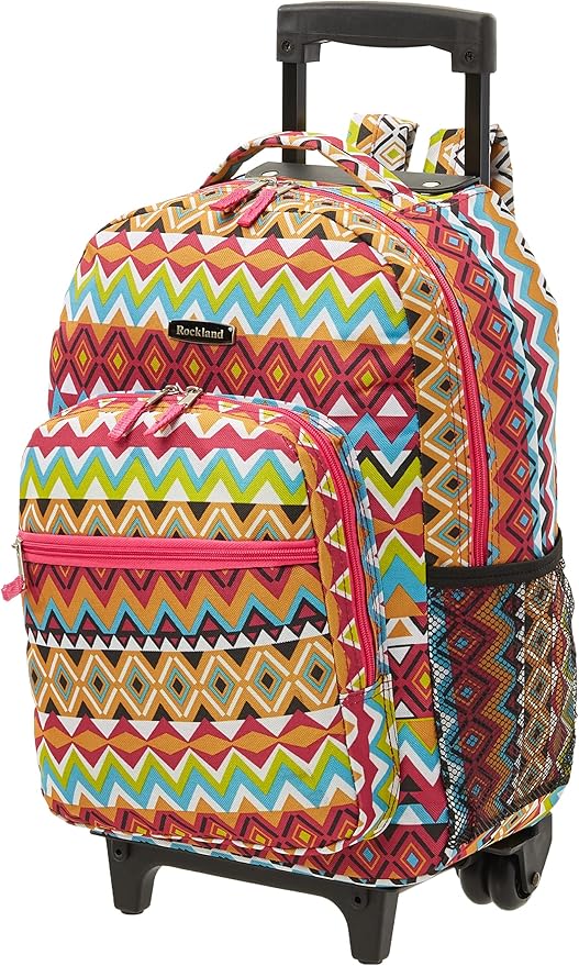 Rockland Double Handle Rolling Backpack, Tribal, 17"