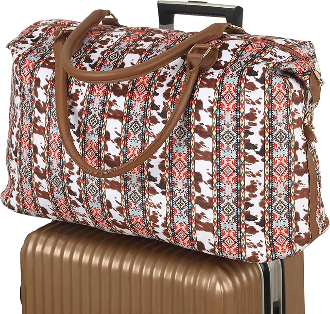 Weekender Bag Duffle Bag For Women Large Travel Tote Bag Overnight Weekend Bags With Shoulder Strap Cow Leopard Atzec…