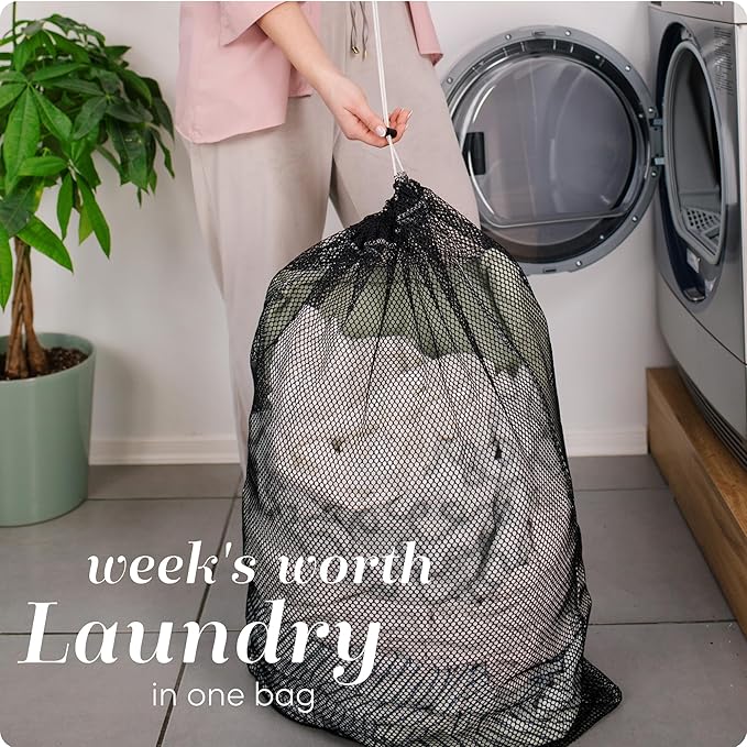 Handy Laundry Mesh Laundry Bags XL 24" x 36" – 2 Pack Heavy Duty, Durable, Machine Washable Drawstring Bags for Delicates, Laundry Hamper Liner, College Dorm, Travel, Storage – Black