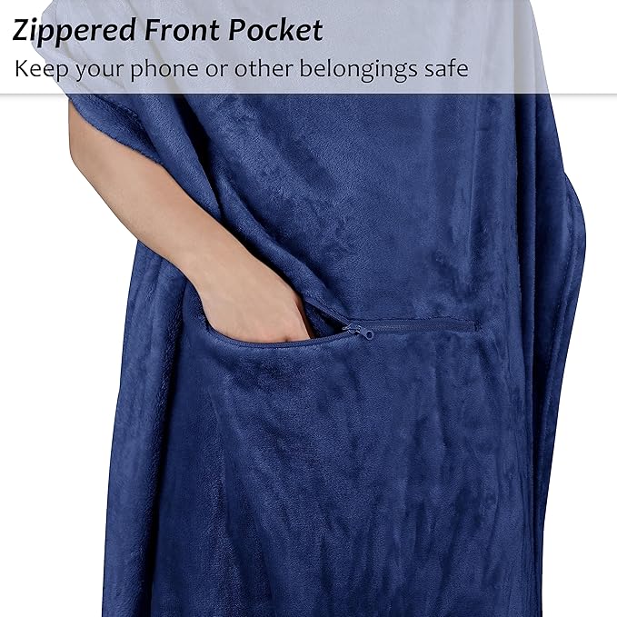 Tirrinia Travel Blanket Pillow - Wearable Airplane Blanket with Feet Pockets for Long Flights, Airplane Accessories Blanket Robe for Women and Men, Gift for Her