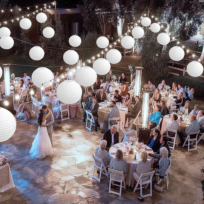KNONEW 20 Pack 10" White Silk Outdoor Lanterns Decorative Party Hanging Chinese Japanese Waterprooof Round Lantern for Weddings, Birthdays, Parties Decoration (No Light Bulbs Included)