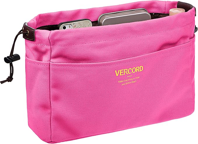 Vercord Canvas Handbag Organizers, Sturdy Purse Insert Organizer Bag in Bag, 10 Pockets Color Rose Small