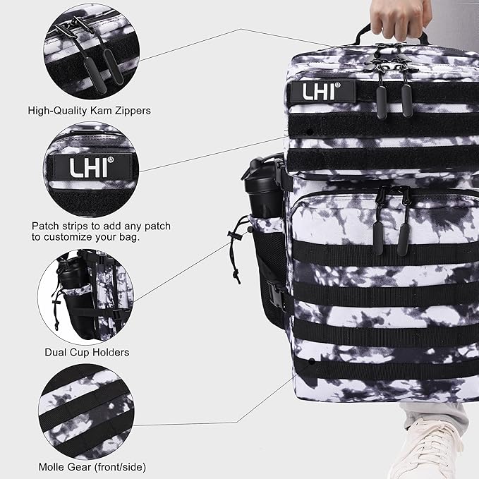LHI Military Tactical Backpack for Men and Women 45L Army 3 Days Assault Pack Bag Large Rucksack with Shoe Compartment - Blue