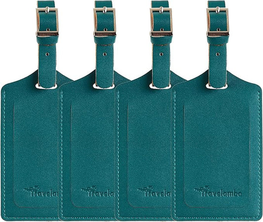 Travelambo Luggage Tags for Suitcases PU Leather Travel Tags Bag Tags Privacy Protection Travel Essentials