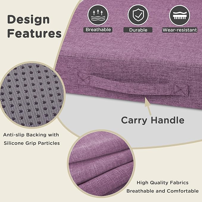 AddGrace Recliner Cushions for Elderly Thick Seat Cushion 20"x20"x4" Chair Pads with Non Slip Backing and Washable Cover for Couch Armchair Chairs Purple