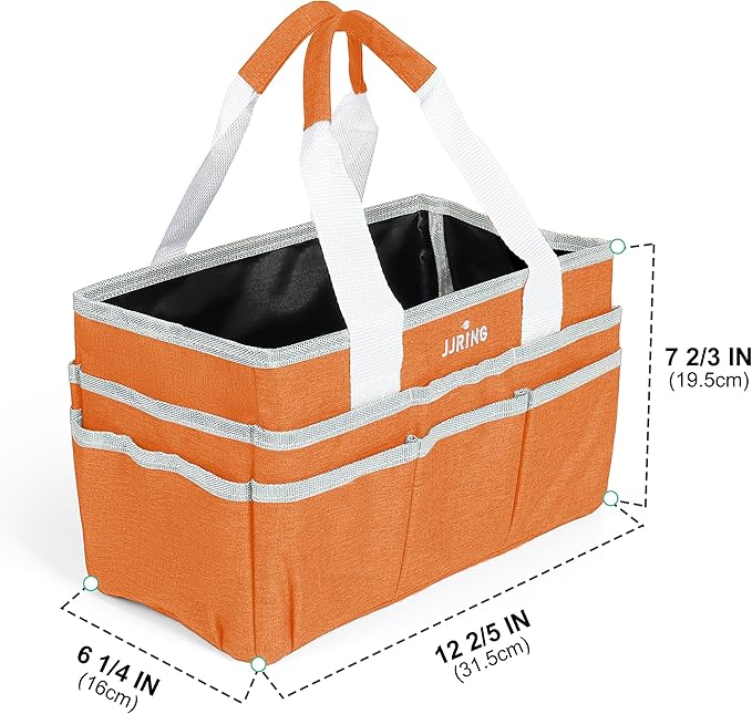 JJRING Craft Organizer Tote Bag, Art Storage Caddy with Multiple Pockets, Orange Sewing Bag for Art, Craft, Scrapbooking, School, Medical, and Office Supplies Storage