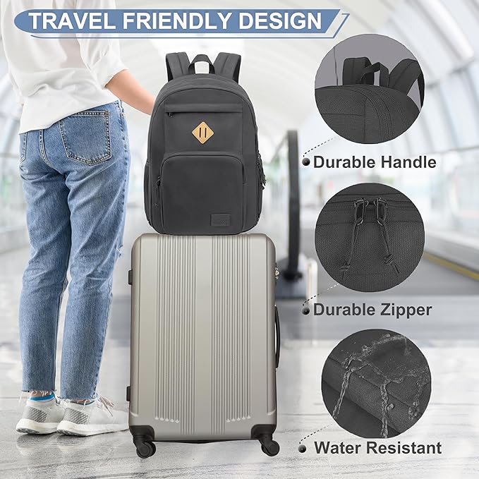 KEOFID Light Weight Travel backpack for Men and Women, Laptop Backpack for Work, Large Bag for College, Water Resistent(GRAY)
