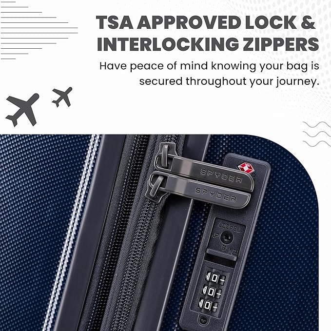 Spyder Rails Expandable Hardside Upright Suitcase with 360° Spinner Wheels, TSA Approved Lock (Navy, 3-Piece Set)