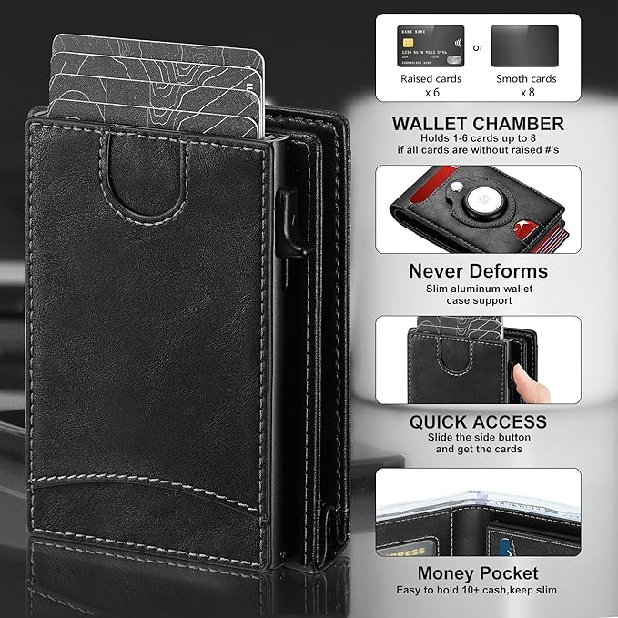 furid Airtag Wallet For Men - Smart Apple Air Tag Wallet with Airtag Holder, Rfid Pop Up Slim Minimalist Wallets,Gifts Boxed