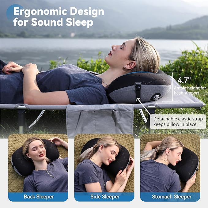 MARCHWAY Ultralight Inflatable Camping Pillow with Soft Washable Cover, Compact Compressible Portable Travel Air Pillow for Outdoor Camp, Sport, Hiking, Backpacking Sleep (Black)