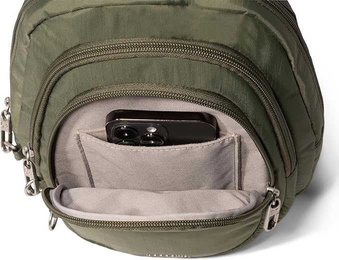 Baggallini Securtex® Anti-Theft Multi Zip Sling - Lightweight 8.6"x15.2" Travel Bag with Locking Zippers & RFID Protection