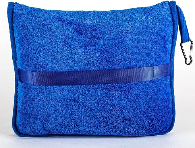 BlueHills 2-Pack Premium Soft Travel Blanket Pillow Airplane Blanket in Soft Bag Pillowcase with Hand Luggage Belt and Backpack Clip, Compact Pack Large Blankets for Any Travel Royal Blue T015