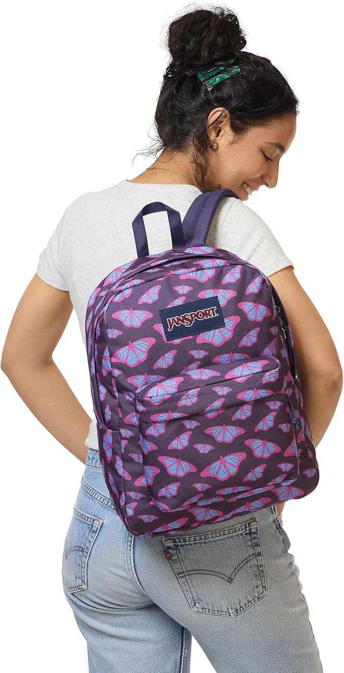 JanSport SuperBreak One Backpack - Durable, Lightweight Bag with 1 Main Compartment, Front Utility Pocket with Built-in Organizer, Premium Backpack, Flutter By Purple