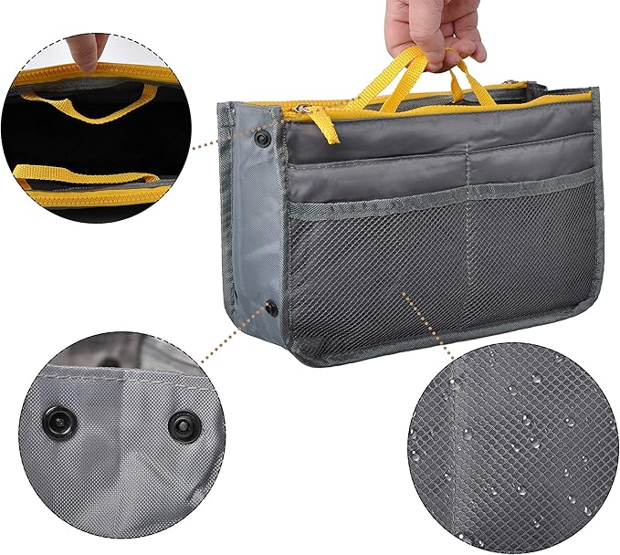 Vercord Purse Organizer Insert for Handbags Bag Organizers Inside Tote Pocketbook Women Nurse Nylon 13 Pockets Grey Medium