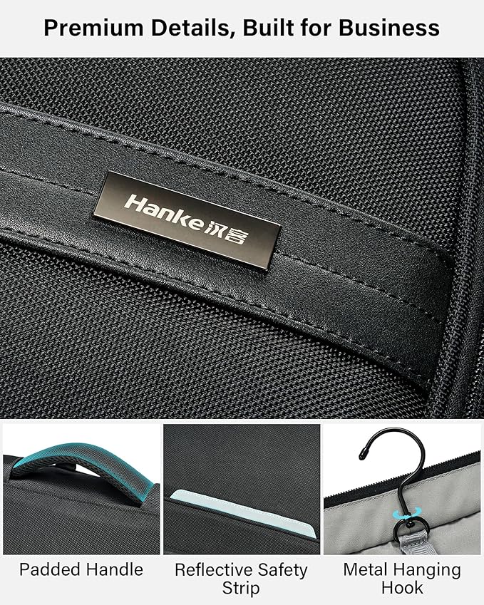 Hanke Premium Garment Bags for Travel, Business Travel Suit Bag with Wrinkle-Free System, Fits 4 Suits & 17.3'' Laptop, Carry On Garment Bag with Shoe Compartment, Shoulder Strap, Black