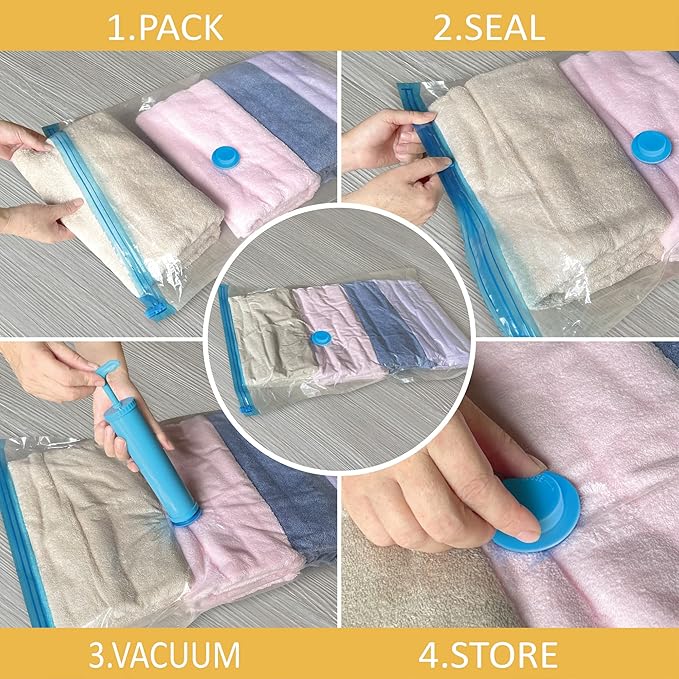 Vacuum Storage Bags, Vacuum Seal Space Saver Bags for Clothing, Travel Lugggage, Carry-on, Blankets, Comforters, Pillow, Bedding, 10 Medium