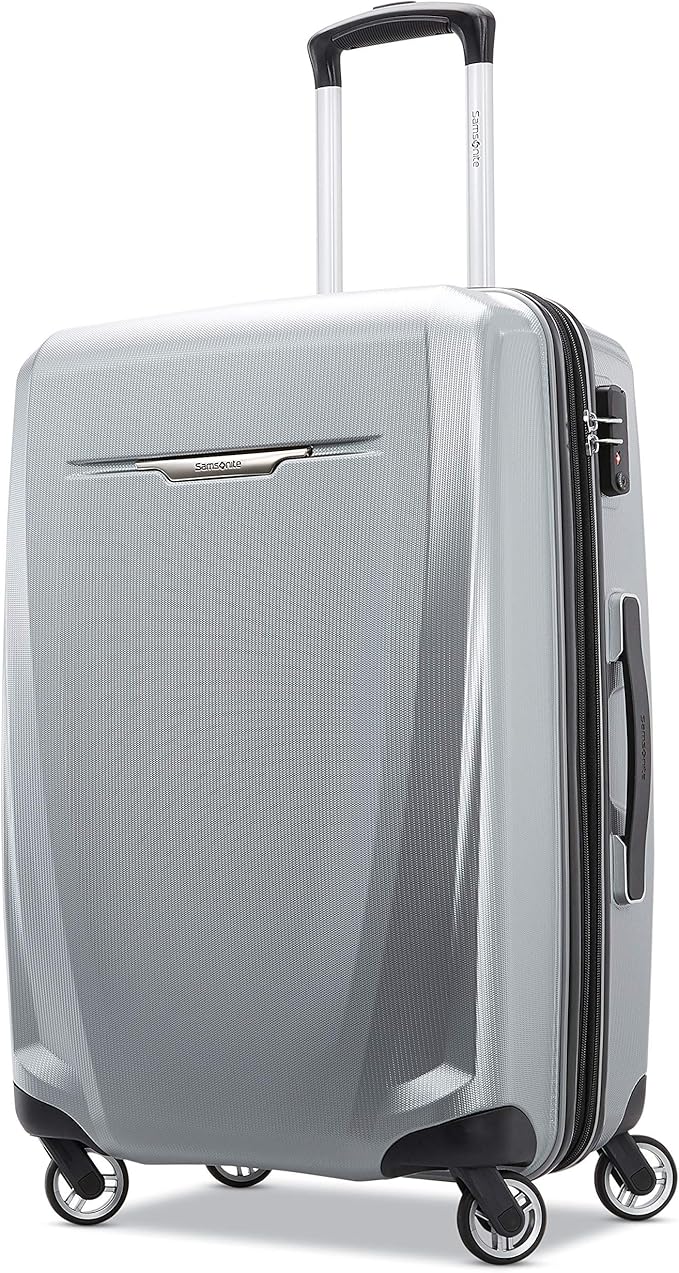Samsonite Winfield 3 DLX Hardside Expandable Luggage with Spinners, Silver, Checked-Medium 25-Inch