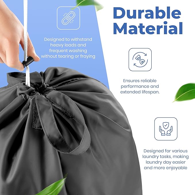 Extra Large Travel Laundry Bag - 2-Pack Fun Print Design Bags for Dirty Clothes - Durable Water-Resistant Fabric - Sturdy Drawstring Closure (Teal-Grey | Wash Dry Repeat)