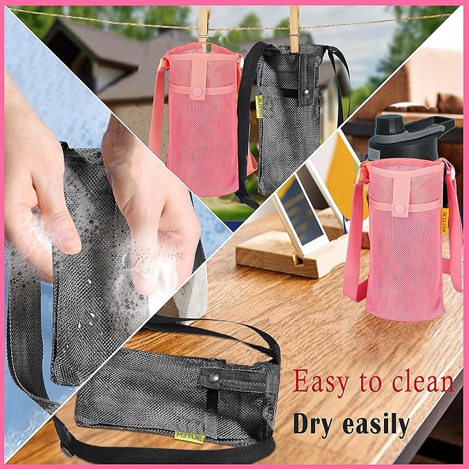 Water Bottle Holder with Strap, Premium Water Bottle Carrier with Strap Easy Clean, Light Water Bottle Carrier Bag, Water Bottle Holder with Pocket for Hiking, Walking, Travel