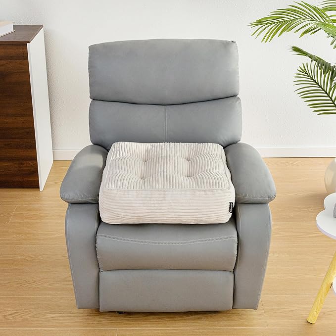 HIGOGOGO Tufted Corduroy Recliner Seat Cushion for Elderly, 20x20x6 Inch Extra Large Square Seat Cushion for Recliner Chair, Floor Pillow, Office Chair, Car, No Pressure on Thighs, Beige