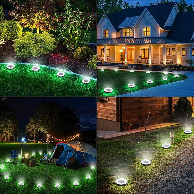 Joomer 2-in-1 Solar Lights Outdoor Waterproof, 16 Pack 8 LED, White | Solar Powered Garden Lights Ground Disc Landscape Lighting for Patio Pathway Lawn Yard Driveway Walkway Deck Step
