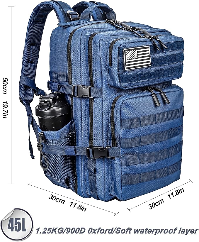 LHI Military Tactical Backpack for Men and Women 45L Army 3 Days Assault Pack Bag Large Rucksack with Molle System - Blue