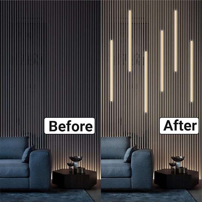 HAMRVL LED Recessed Lighting Wall Panel Lights - 6pcs 16-Inch 4000K Natural White Slat Wall Lights with Touch Switch, Self-Adhesive Dimmable LED Panel Light Strips for Acoustic Panels, Living Rooms