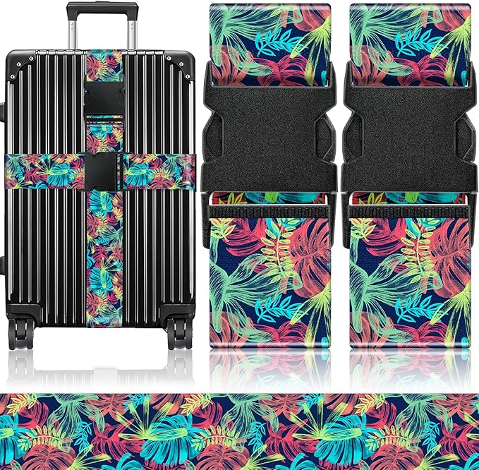 Slohif Luggage Straps for Suitcases Travel Belt Accessories Luggage Connector Identifiers 2 Pack Over Handle with Buckle Unique Nylon Adjustable Strap for Sleeping Bag Car Seat Colored Leaf