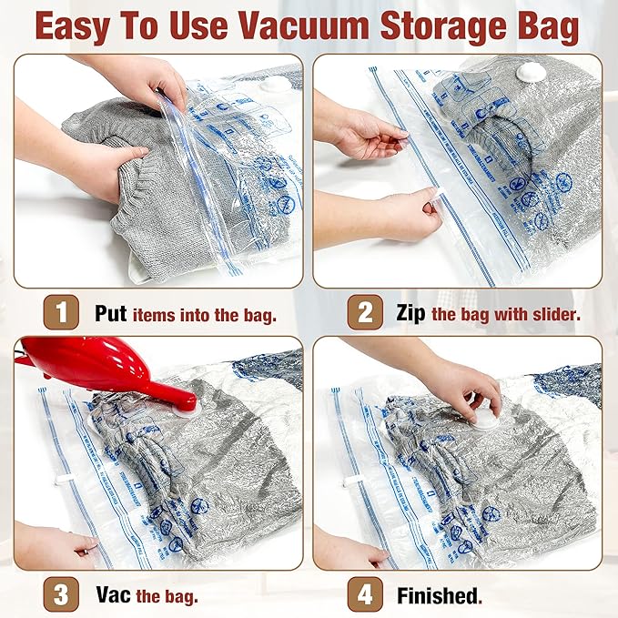 Vacuum Storage Bags, 10 Large Space Saver Vacuum Seal Bags, Space Bags for Clothes, Blankets, Bedding (10L)