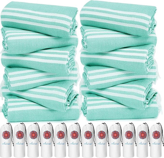 12 Pack Turkish Beach Towels Quick Dry Sand Free Oversized Bath Pool Swim Towel Extra Large XL Blanket Adult Travel Cruise Accessories Must Haves Clearance Stuff Necessities Vacation Essentials