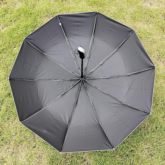 TradMall Travel Umbrella Windproof with 56 Inches Large Canopy 10 Reinforced Fiberglass Ribs Ergonomic Handle Auto Open & Close, Silver/Black