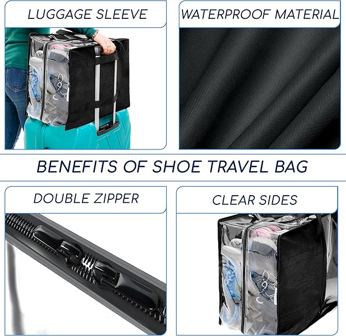Shoe Travel Bag for 8 Pairs of Shoes - Travel Shoe Organizer - Portable Luggage Multiple Shoes Carrier Sneaker Bag - Shoe Storage Case